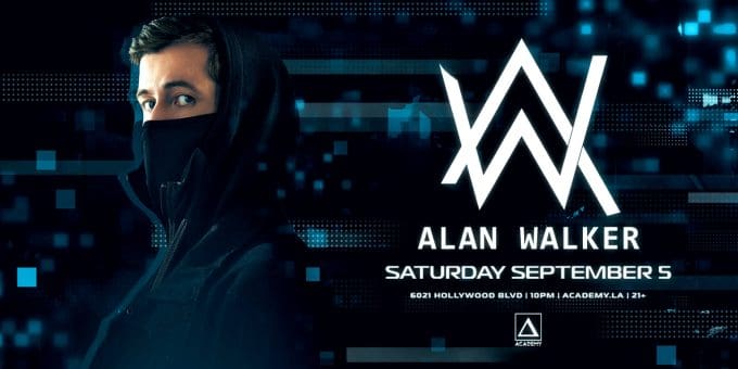 Alan Walker at Academy LA in Hollywood Nightclub Event Flyer September 5
